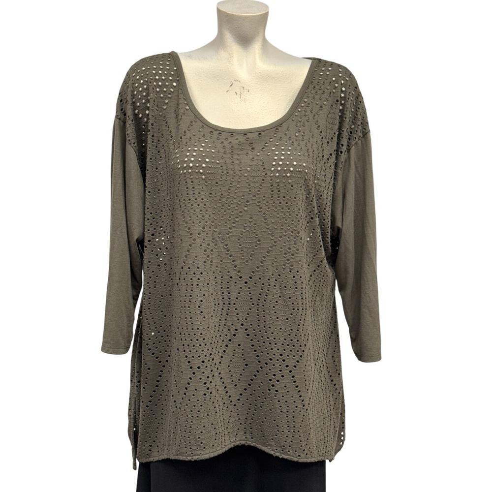 Cato Est 1946 Womens Light Brown Open Knit Shirt 3/4 Sleeve Size 22/24W Pullover